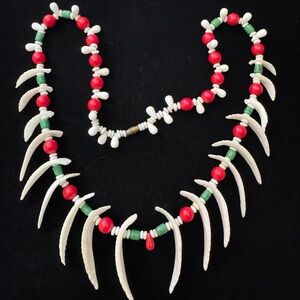 Red, White & Green Beaded Statement Necklace